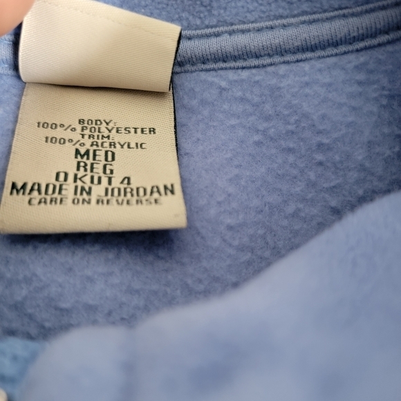 LL Bean Blue Vest Full Zip Size M Fair Isle Trim Knit Fleece Soft Side Pockets - Picture 8 of 11